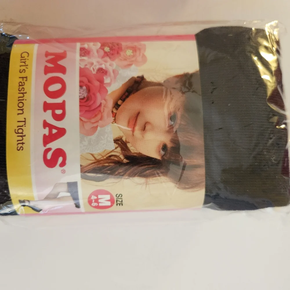 Mopas Girls Fashion Tights Size Med 4-6 1 Red,1 Red, 2 Black.